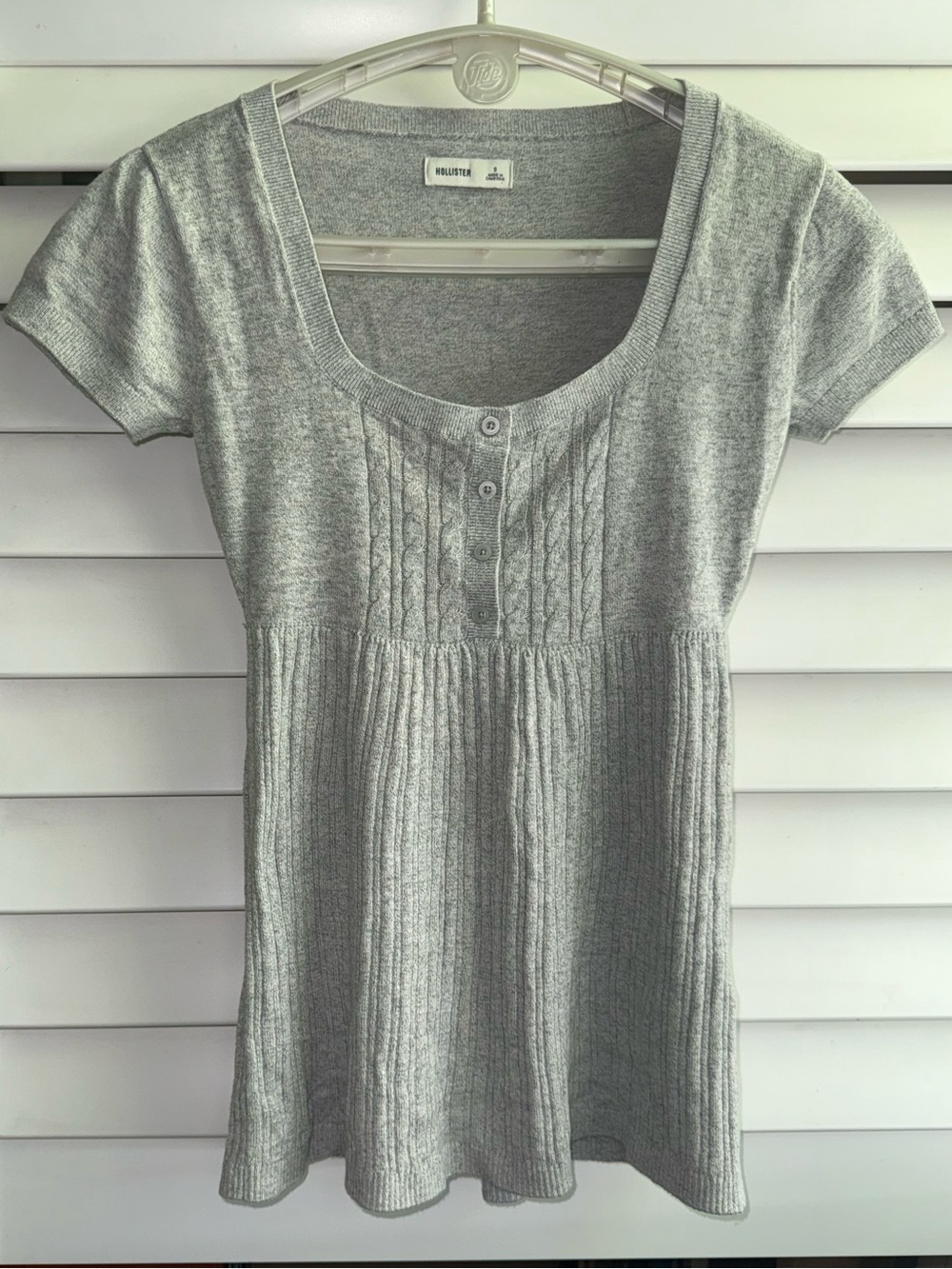 Short-Sleeve Flyaway Babydoll Top Gray Cableknit Cap Sleeve Size S Tunic length